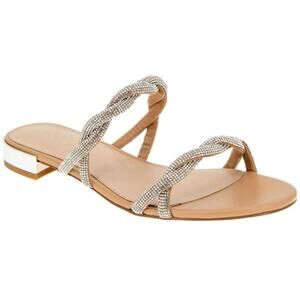 BCBGeneration Dastin Double Braided Strap Slide Sandals Size US 8M Tan/Crystal